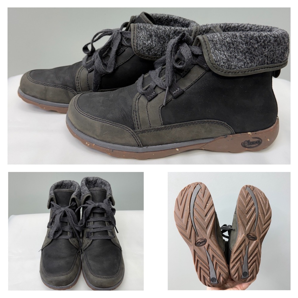 Chaco Cahcos Barbary Womens 8 Black Leather Lace Up Ankle Boots Booties Wool‎
